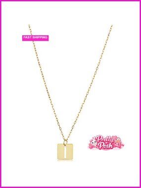 14k Yellow Gold Square Tile Initial Cut-out Letter Alphabet Pendant Necklace